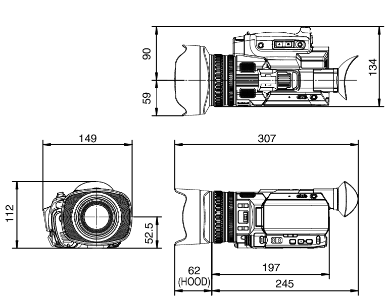 GY-HM170 EXT Dimensions